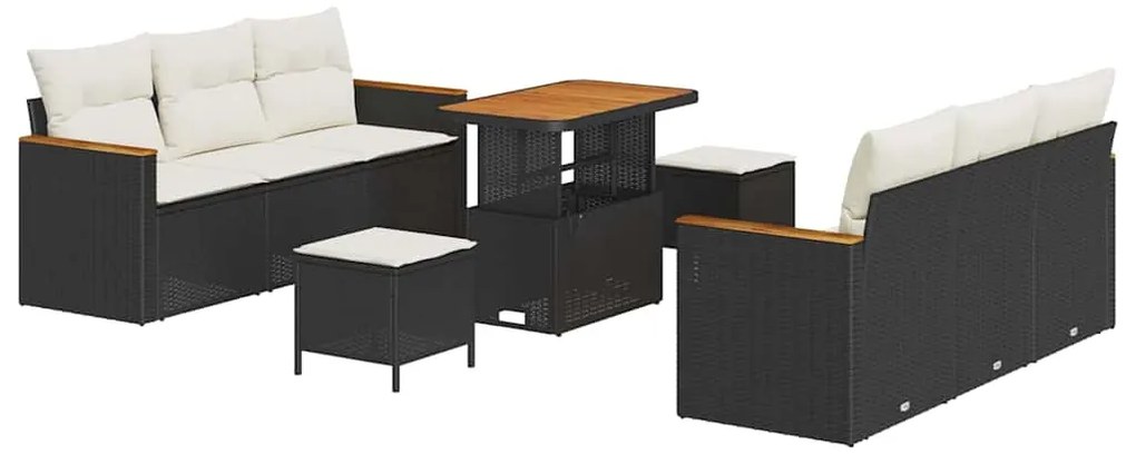 vidaXL Σετ Καναπέ Κήπου με μαξιλάρι 9 pcs Μαύρο Πολυ ράταν