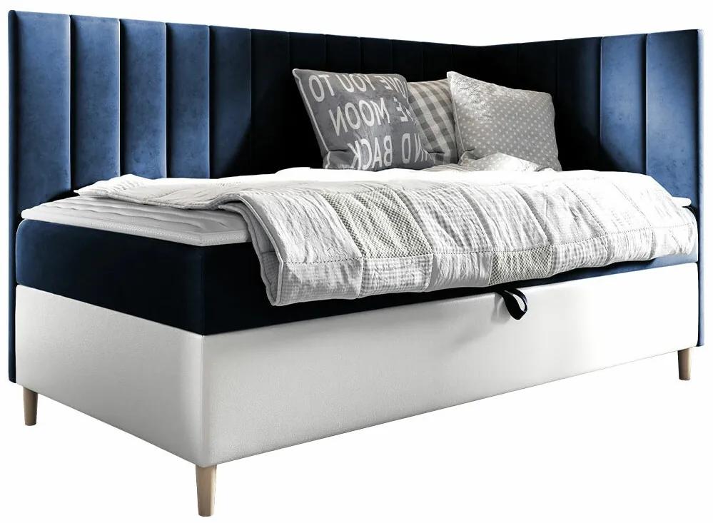 Κρεβάτι continental Baltimore 164, Μονόκλινο, Continental, Μπλε, 90x200, Οικολογικό δέρμα, Ταπισερί, Τάβλες για Κρεβάτι, 98x208x115cm, 39 kg