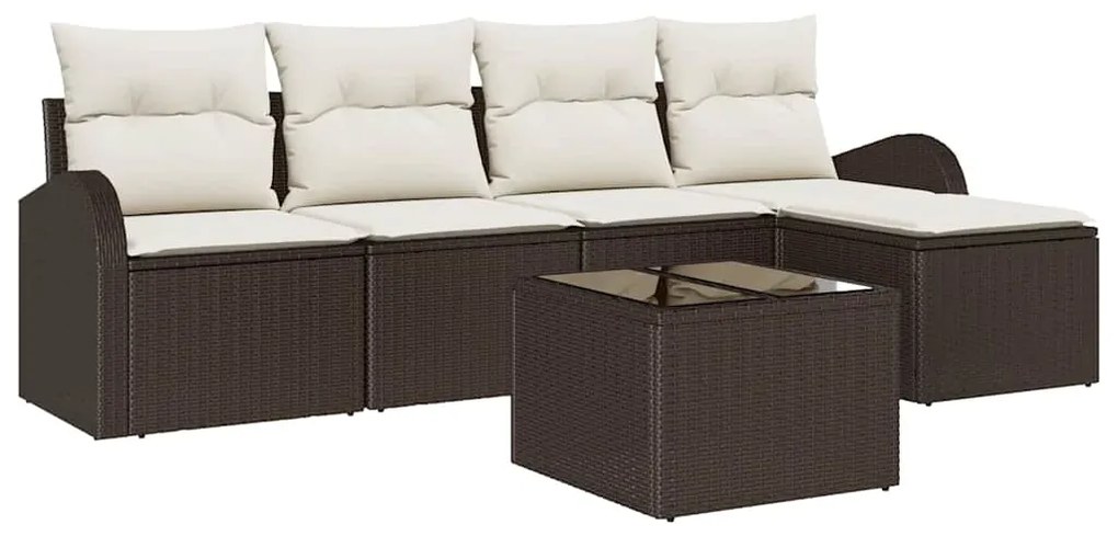 vidaXL Σετ Καναπέ Κήπου με μαξιλάρι 6 pcs Καφέ και λευκό Πολυ ράταν