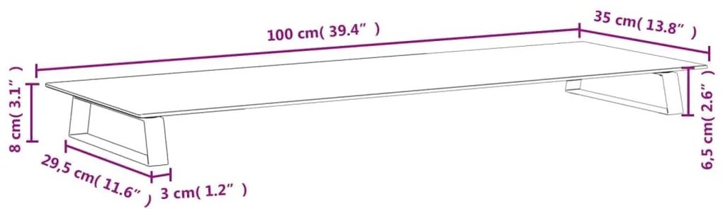 Βάση Οθόνης Λευκή 100 x 35 x 8 εκ. από Ψημένο Γυαλί και Μέταλλο - Λευκό