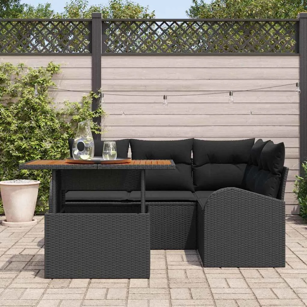 vidaXL Σετ Καναπέ Κήπου με μαξιλάρι 5 pcs Μαύρο 100 x 55 x 73 εκ