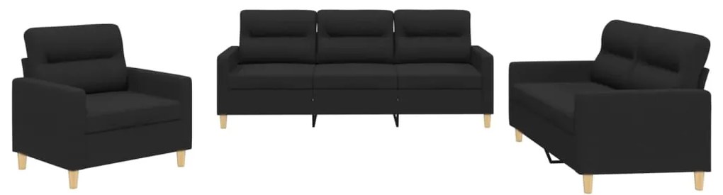 vidaXL Πολυθρόνες Σετ 3 Τεμαχίων Μαύρες από Ύφασμα με Μαξιλάρια