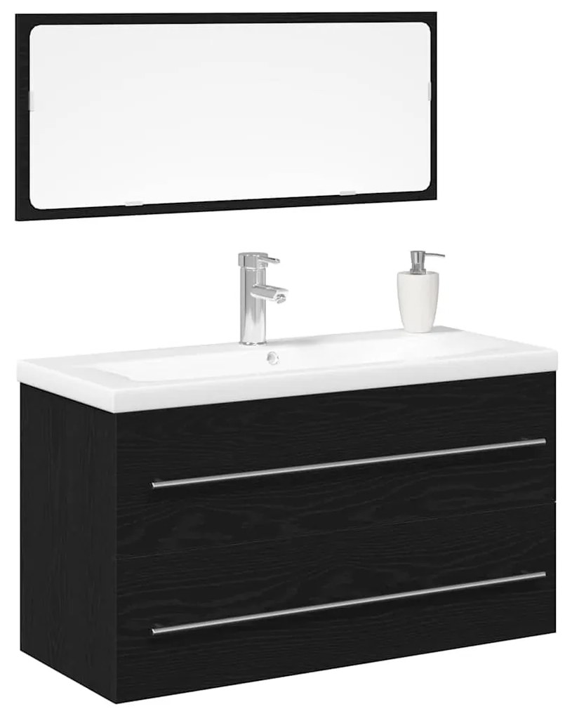 vidaXL Ντουλάπα Νιπτήρα Mπάνιου με συρτάρι Επιτοίχιο 3 pcs Μαύρη Οξυά