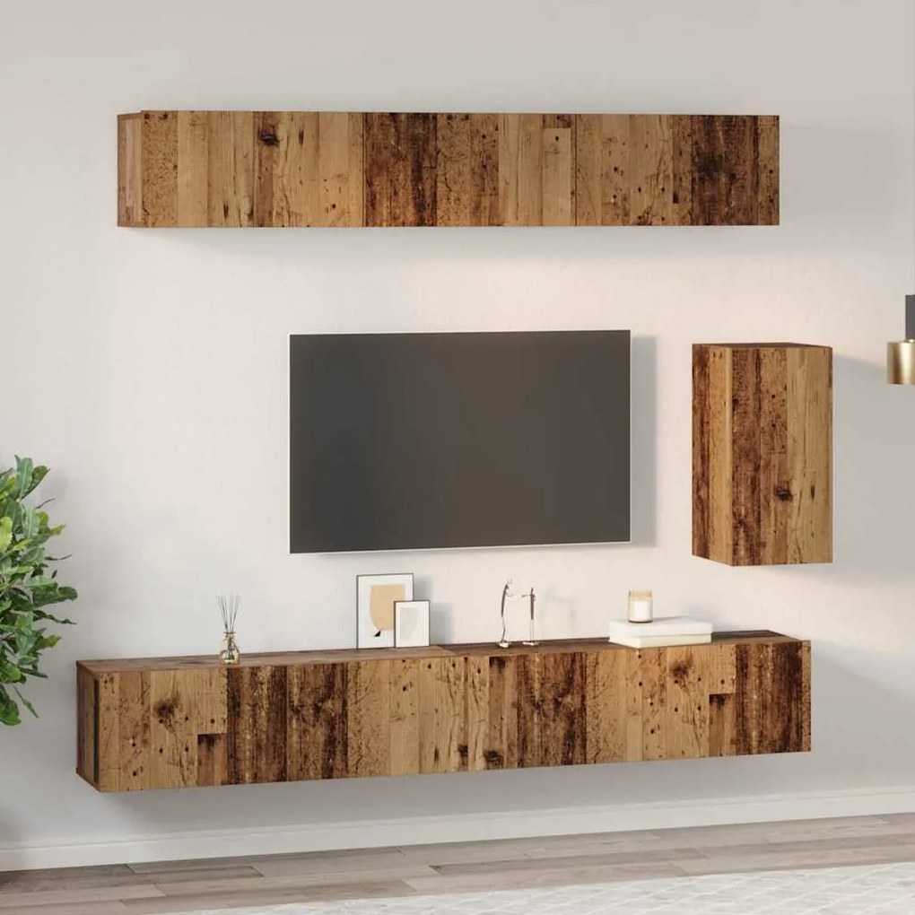 vidaXL Σετ επίπλου τηλεόρασης Επιτοίχιο 6 pcs Παλαιό ξύλο
