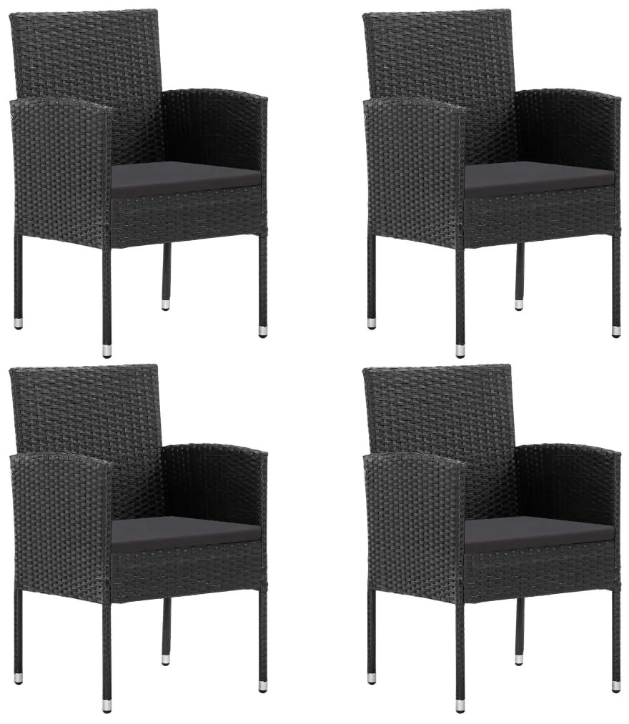 Καρέκλες Κήπου 4 τεμ. Μαύρες από Συνθετικό Ρατάν με Μαξιλάρια