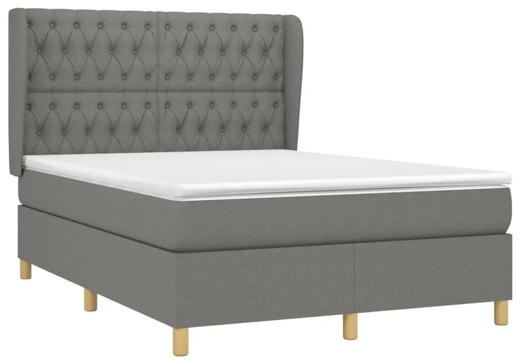 Κρεβάτι Boxspring με Στρώμα Σκούρο Γκρι 140x190 εκ. Υφασμάτινο - Γκρι