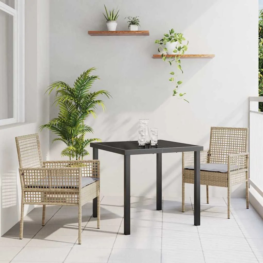 vidaXL Σέτ φαγητού για κήπο με μαξιλάρι 3 pcs Μπεζ Πολυ ράταν