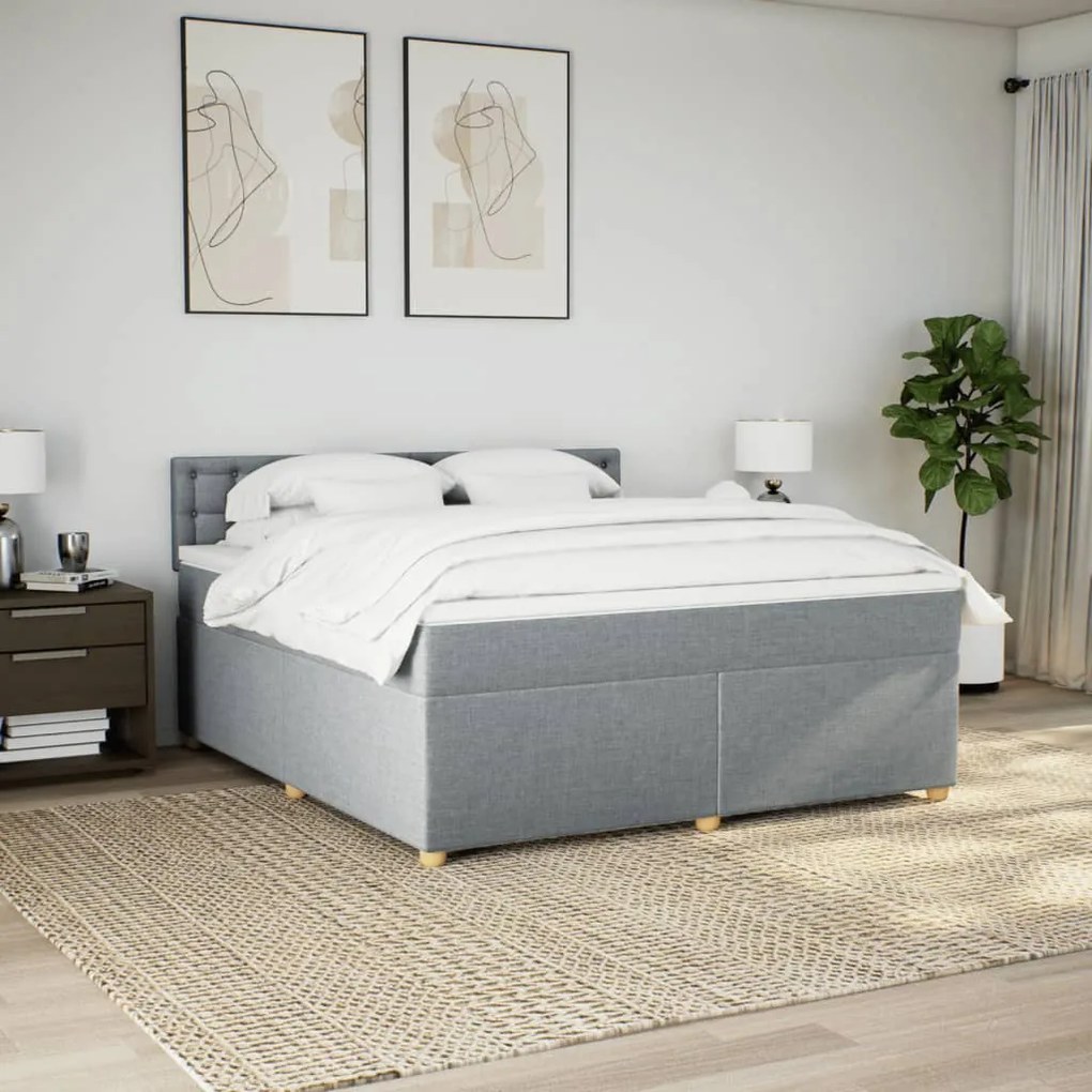 vidaXL Κρεβάτι Boxspring με Στρώμα Ανοιχτό Γκρι 180x200 εκ. Υφασμάτινο