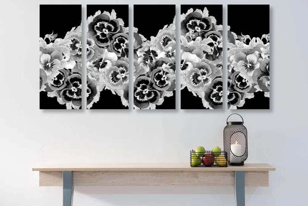 Εικόνα 5 τμημάτων όμορφο λουλουδάτο μοτίβο σε ασπρόμαυρο - 200x100