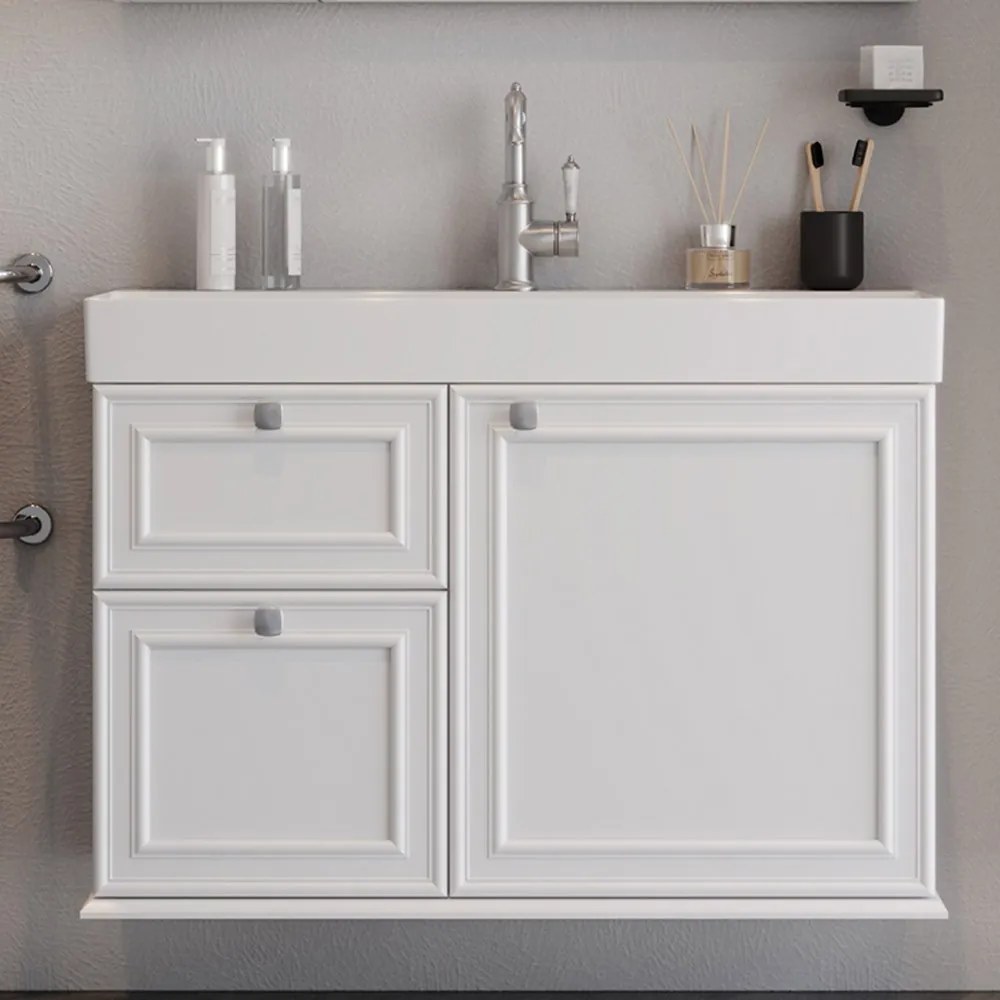 Έπιπλο Μπάνιου Πάγκος Με Νιπτήρα Stella 100 S3BSTE100WHM 98×45.5x70cm White Κεραμικό,Mdf