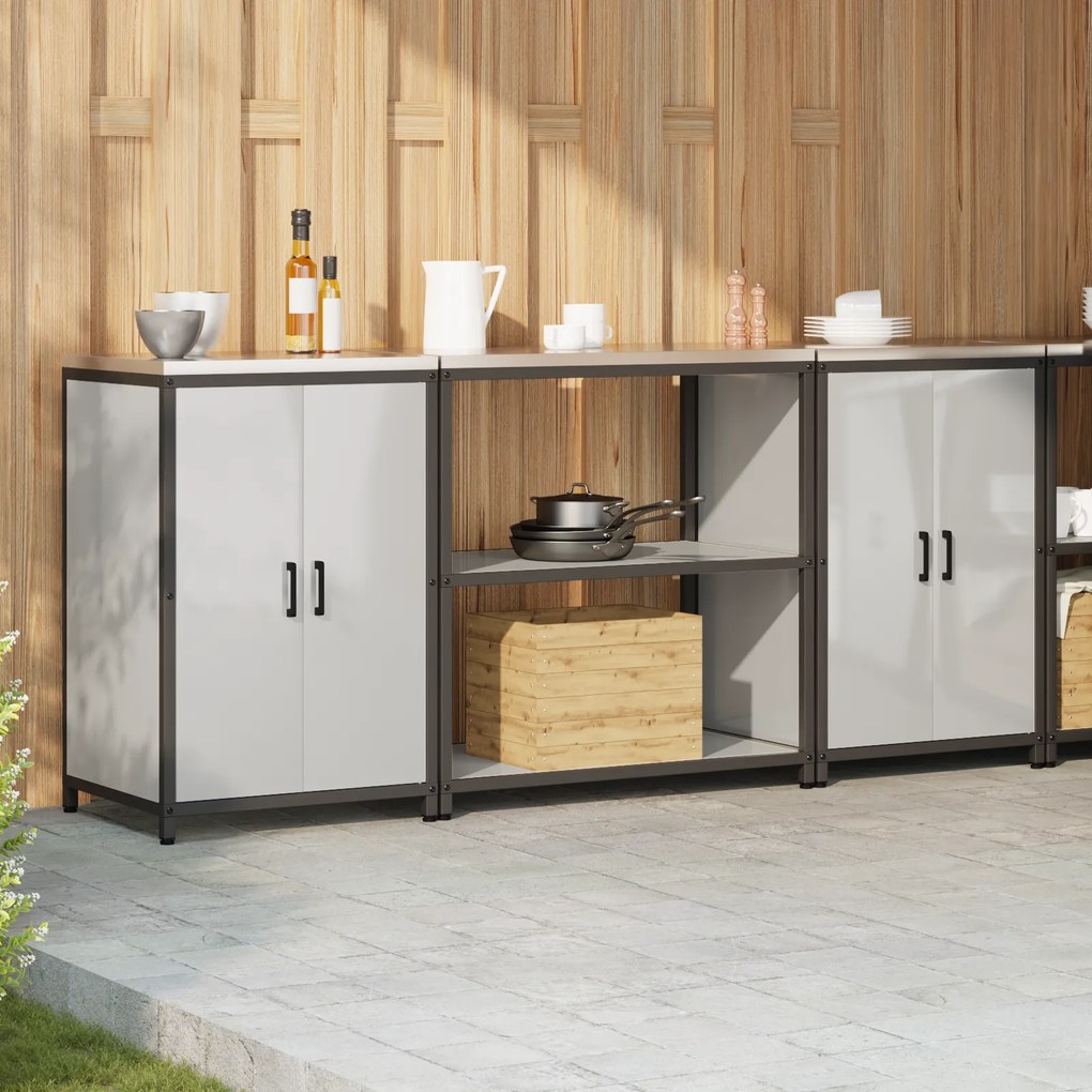 vidaXL Σετ Αποθήκευσης Κουζίνας με ράφι 3 pcs Ασημί 210 x 50 x 92 εκ