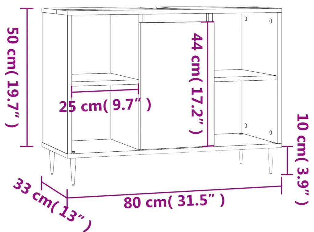 Ντουλάπι Μπάνιου Γκρι Σκυροδέματος 80x33x60 εκ. Επεξ. Ξύλο - Γκρι