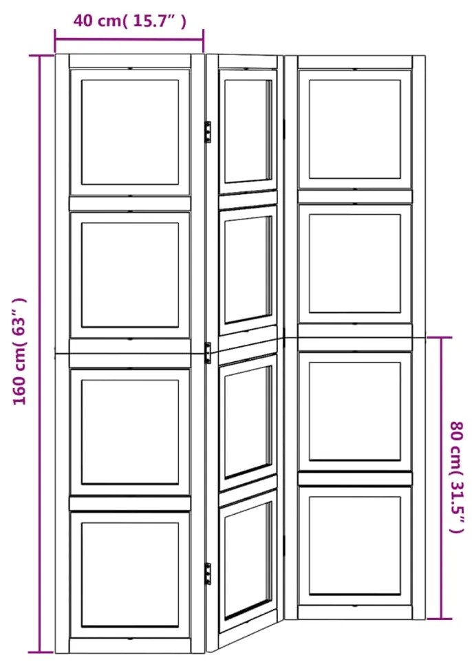 Διαχωριστικό Χώρου με 3 Πάνελ Λευκό από Μασίφ Ξύλο Παυλώνιας - Λευκό