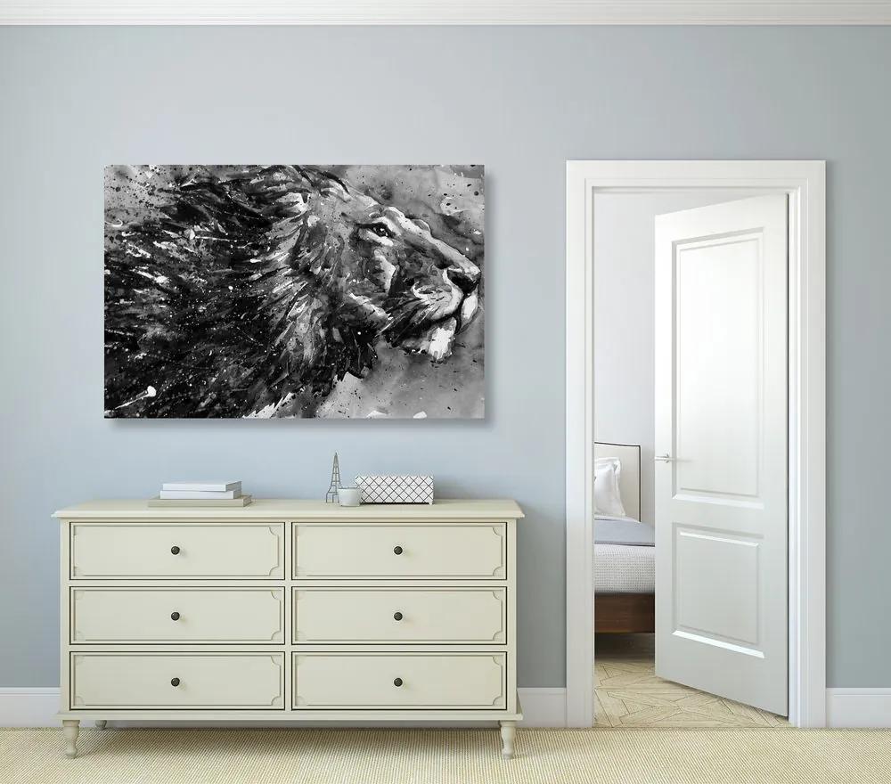 Εικόνα του βασιλιά των ζώων σε ασπρόμαυρη ακουαρέλα - 60x40