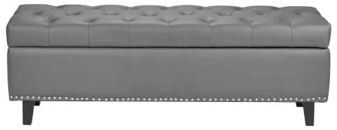 VEVOR Button-Tufted Storage Ottoman Bench PU Leather Bench with Wood Legs Gray