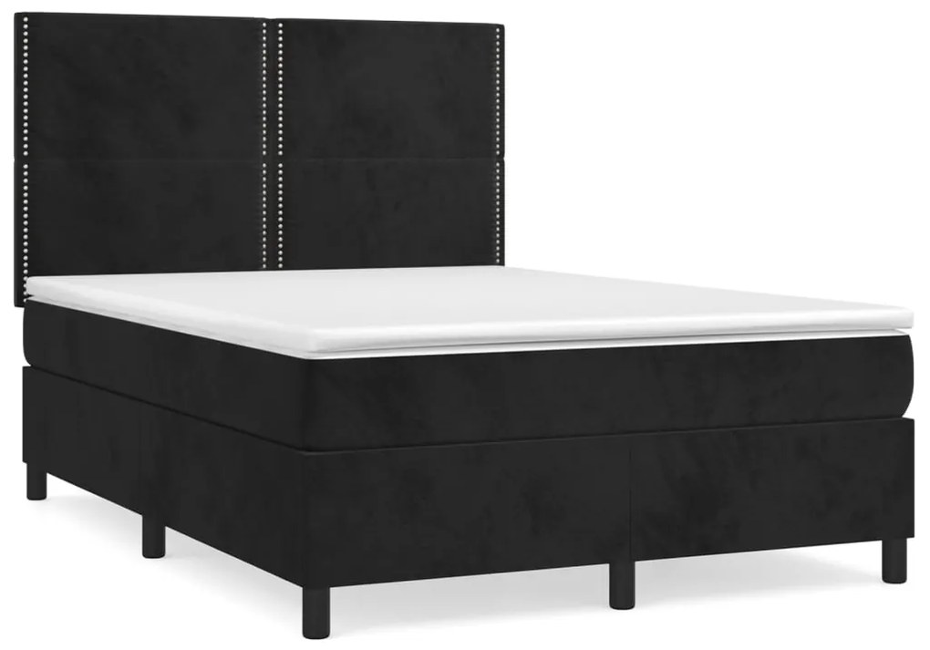 Κρεβάτι Boxspring με Στρώμα Μαύρο 140x200 εκ. Βελούδινο - Μαύρο