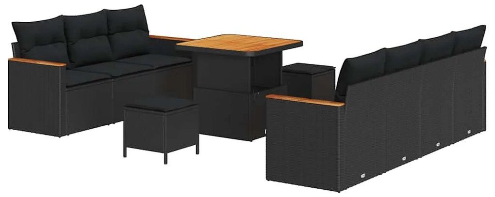 vidaXL Σετ Καναπέ Κήπου με μαξιλάρι 10 pcs Μαύρο Πολυ ράταν