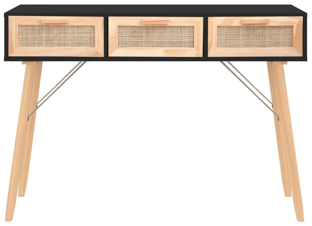 vidaXL Τραπέζι Κονσόλα Μαύρο 105x30x75 εκ. Μασίφ Πεύκο &amp; Φυσικό Ρατάν