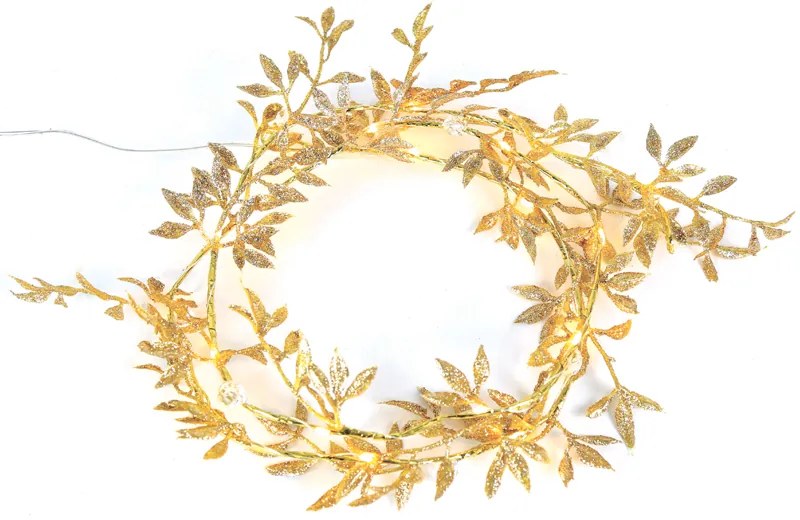 "GOLD GARLAND", 20 ΜΙΝΙ LED ΛΑΜΠ. WW ΜΠΑΤ. (2XAA) ΑΣΗΜΙ ΚΑΛ. ΧΑΛΚΟΥ IP20 150+30CM ΔΙΑΦ ΚΑΛ ΤΡΟΦ. ACA X07201145