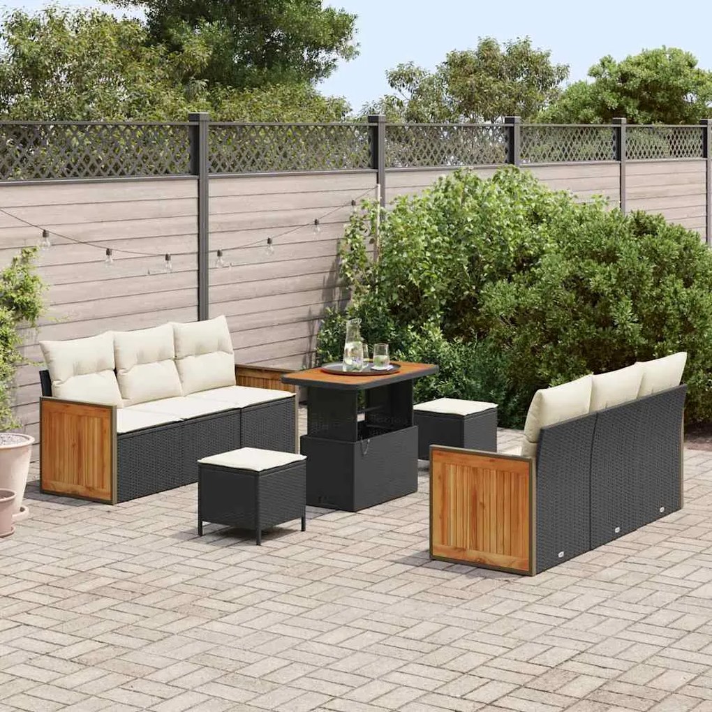 vidaXL Σετ Καναπέ Κήπου 9 pcs Μαύρο και κρεμ 90 x 55 x 71 cm