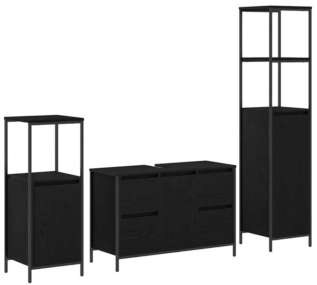 vidaXL Σετ Επίπλων Μπάνιου με ράφι 3 pcs Μαύρη δρυς 36 x 35 x 165 εκ