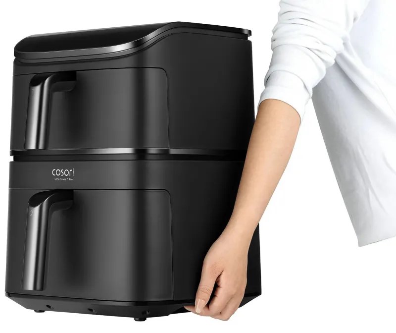Cosori CAF-DC121-Ader Turbo Tower Διπλή φριτέζα ζεστού αέρα, 2630W, 4.3/6.5 L, 7 προγράμματα, 30-230C, έλεγχος αφής, χρονοδιακόπτης, κρύοι τοίχοι, μαύρο