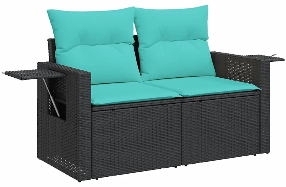 vidaXL Καναπές Κήπου 6 Τεμαχίων Μαύρο Συνθετικό Ρατάν Μαξιλάρια Ακακία