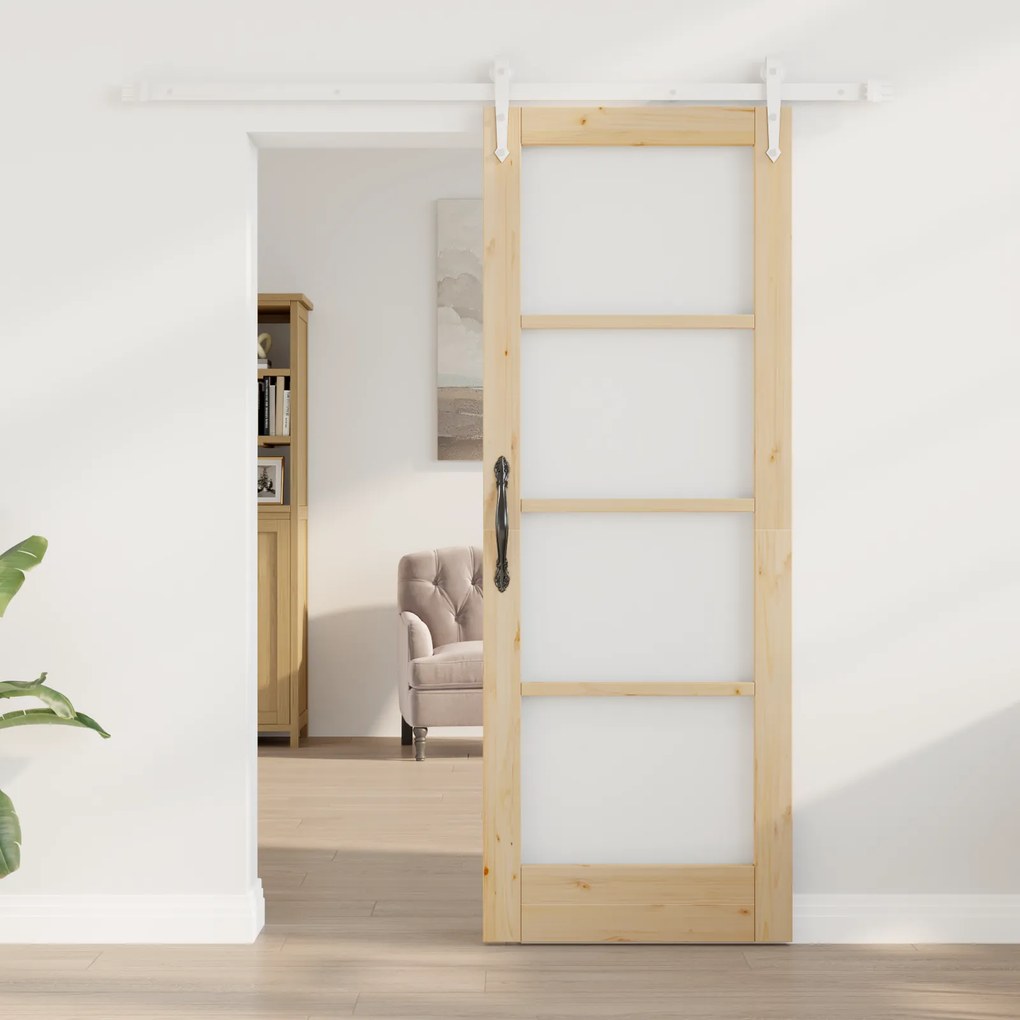 vidaXL Συρόμενη Πόρτα με Σετ Εξαρτημάτων  73.5x198.5 cm Μασίφ Ξύλο Πεύκου