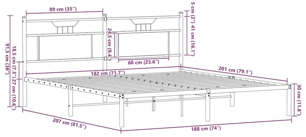 Πλαίσιο Κρεβατιού Χωρ. Στρώμα Καφέ Δρυς 183x203 εκ Επεξ. Ξύλο - Καφέ