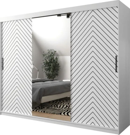 Ντουλάπα συρόμενη Jodelka με καθρέφτη-Leuko-Mauro-Μήκος: 250 εκ.