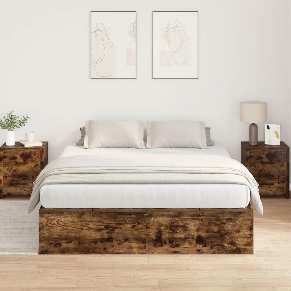 vidaXL Κρεβάτι αποθήκευσης Καπνιστού Δρυός 150x200 εκ