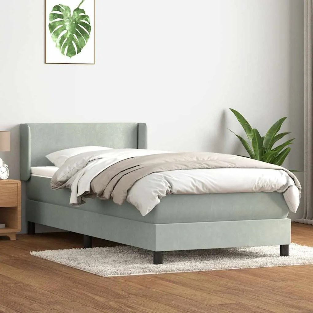 vidaXL Box Spring κρεβάτι με στρώμα ανοιχτό γκρι 90x210 cm Βελούδινο