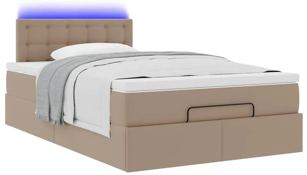vidaXL Οθωμανικό κρεβάτι με στρώματα & LEDs Cappuccino Faux Leather