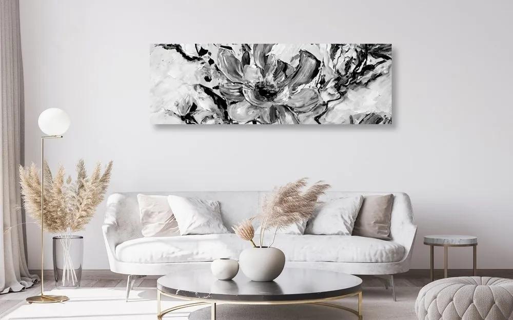 Ζωγραφισμένα λουλούδια σε καλοκαιρινό ασπρόμαυρο σχέδιο - 150x50