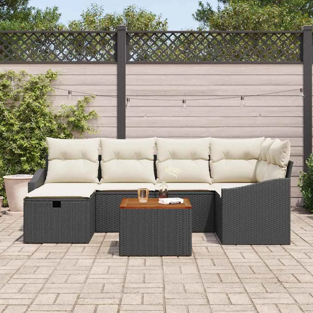 vidaXL Σετ Καναπέ Κήπου με μαξιλάρι 7 pcs Μαύρο Πολυ ράταν