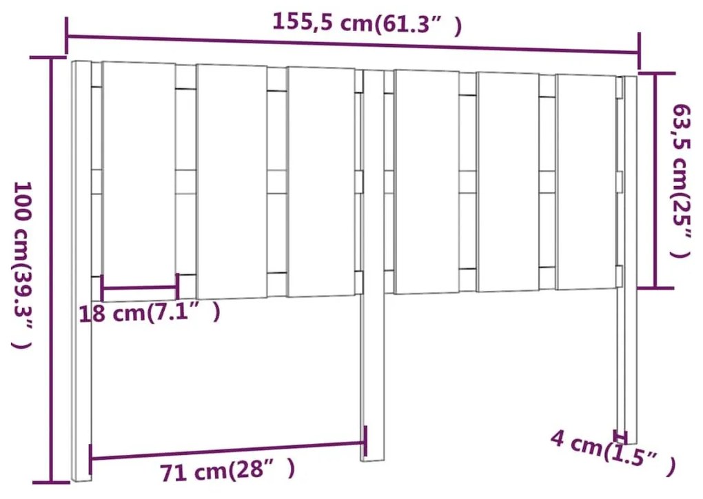 Κεφαλάρι Κρεβατιού Λευκό 155,5 x 4 x 100 εκ. Μασίφ Ξύλο Πεύκου - Λευκό