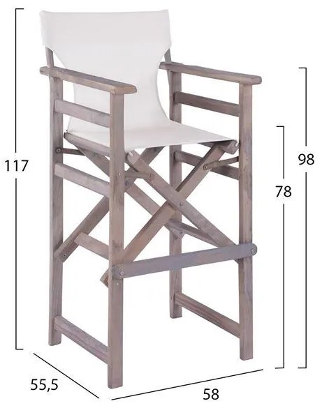 Σκαμπό Μπαρ Σκηνοθέτη ΛΗΜΝΟΣ C10560.60 Γκρί Εμποτισμού με Εκρού Textline 58x55,5x117 cm 58x55.5x117 εκ.