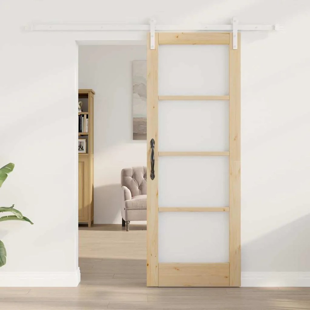 vidaXL Συρόμενη Πόρτα Καφέ 73.5 x 198.5 εκ. Μασίφ ξύλο πεύκου