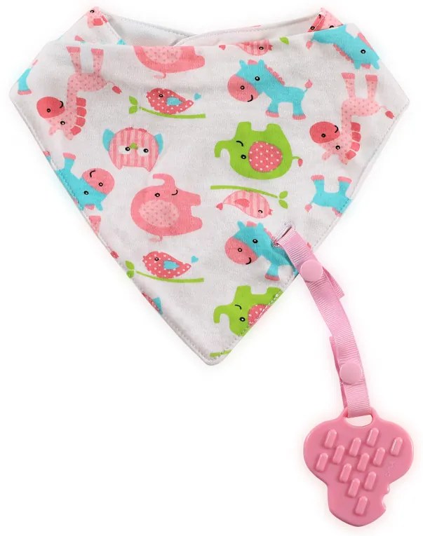 LORELLI ΒΡΕΦΙΚΗ BANDANA BIB WITH TEETHER AND RIBBON 1026018-PINK ANIMALS