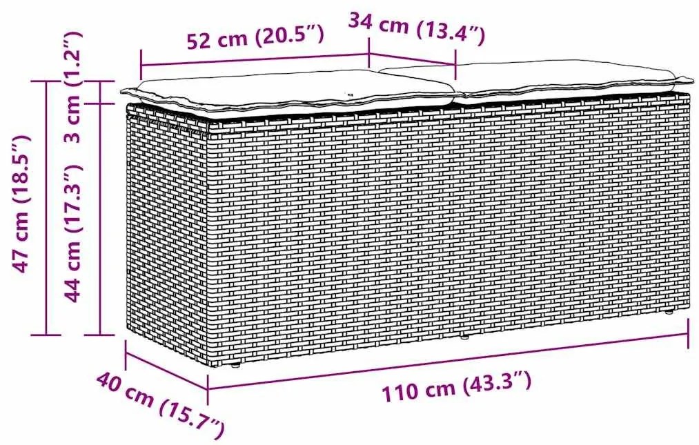 Πάγκος κήπου με μαξιλάρι καφέ 110x40x44 cm Poly Rattan - Καφέ