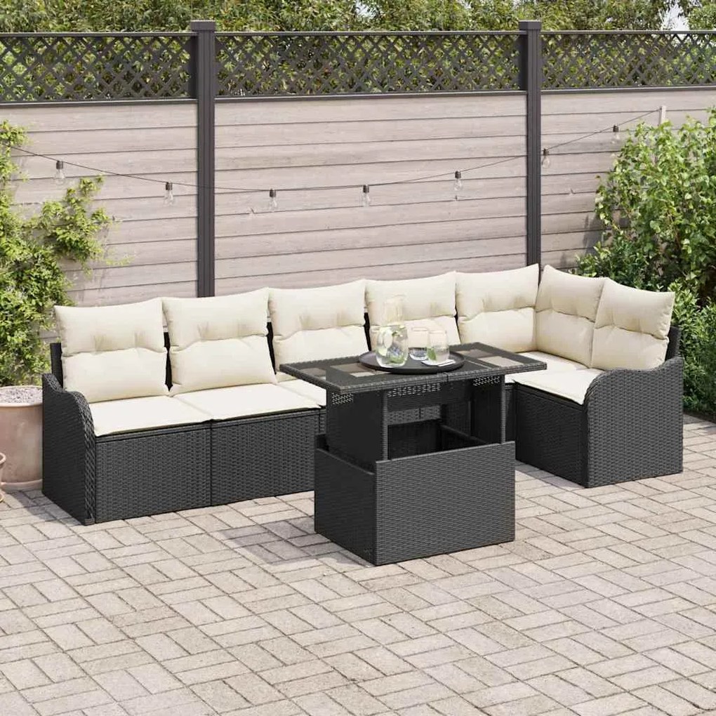 vidaXL Σετ Καναπέ Κήπου με μαξιλάρι 7 pcs Μαύρο Πολυ ράταν