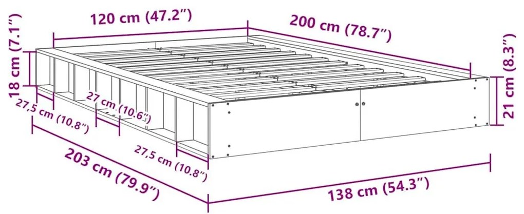 Πλαίσιο κρεβατιού χωρίς στρώμα 120x200 cm μασίφ ξύλο δρυς - Καφέ