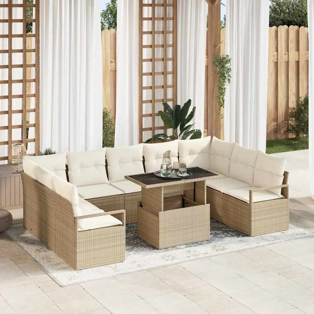 vidaXL Σετ Καναπέ Κήπου 10 pcs μπεζ και κρεμ 100 x 55 x 73 εκ