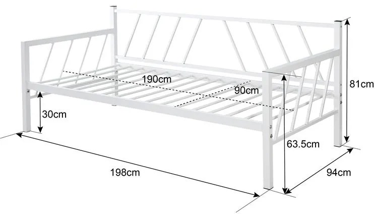 Κρεβάτι-Καναπές Remmie μέταλλο σε λευκή απόχρωση 94x198x86εκ 94x198x86 εκ.