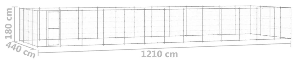 Κλουβί Σκύλου Εξωτερικού Χώρου 53,24 μ² από Γαλβανισμένο Χάλυβα - Ασήμι