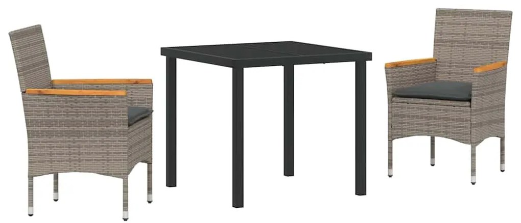 vidaXL Σέτ φαγητού για κήπο με μαξιλάρι 3 pcs Γκρι Πολυ ράταν