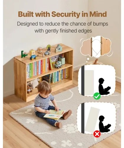VEVOR Montessori Bookshelf, 870 mm Width Toy Storage Organizer, 2-Tier Kids Display Storage Cabinet, Daycare Furniture, Kids Bookshelf for Bedroom, Nursery, Living Room, Entryway, Preschool, Brown