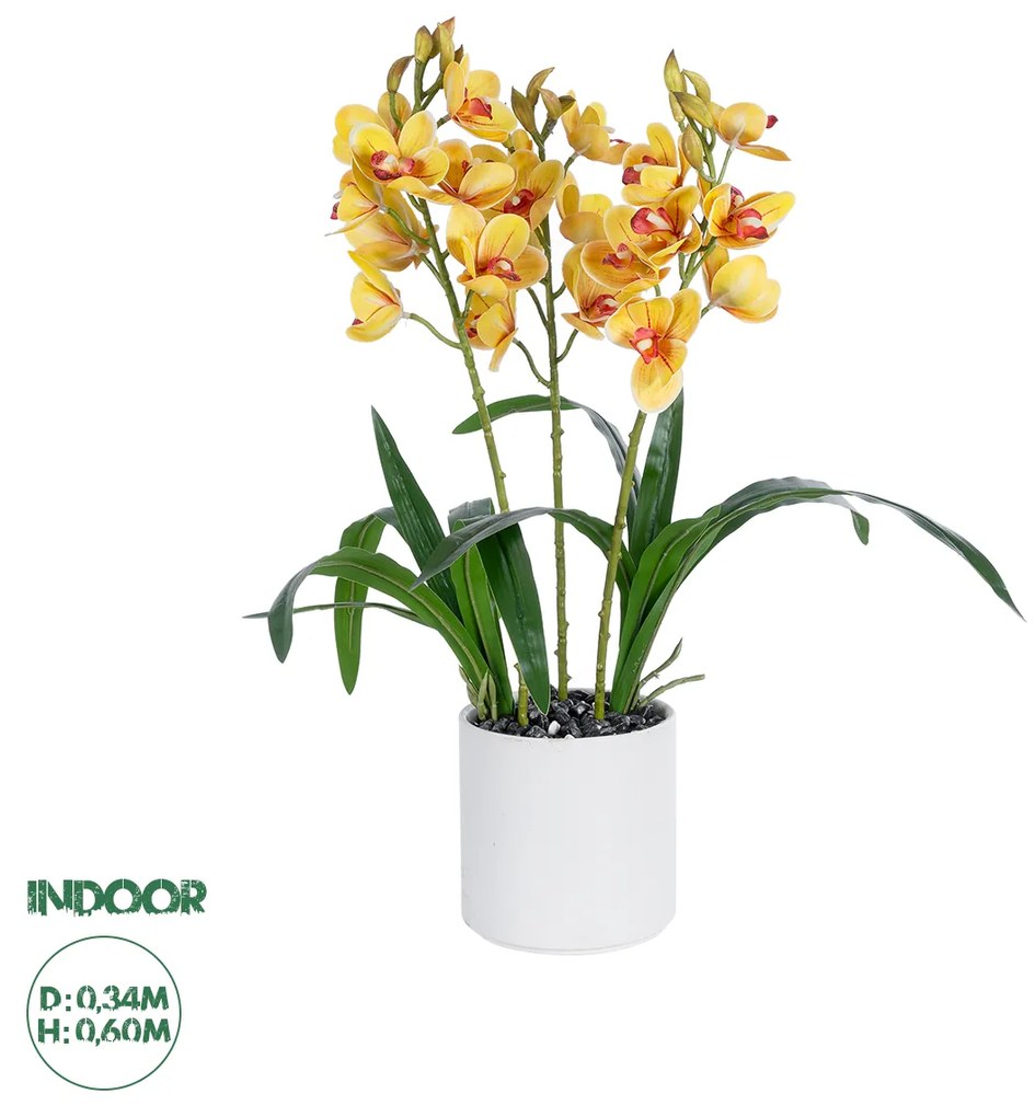 GloboStar® Artificial Garden YELLOW CHERRY CUMBIDIUM 21401 Διακοσμητικό Φυτό Κίτρινο Κυμβίδιο Υ60cm