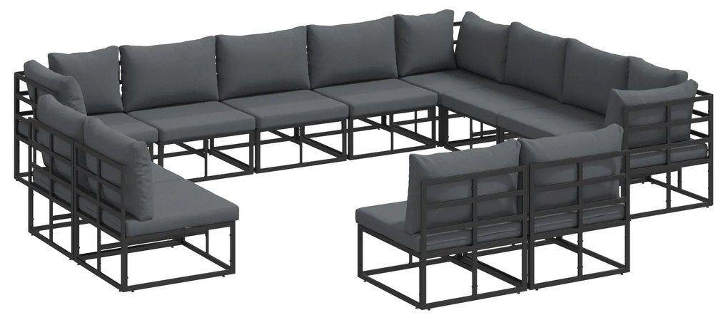 vidaXL Σετ Καναπέ Κήπου 12 pcs Μαύρο 353 x 283 x 71 εκ. Αλουμίνιο