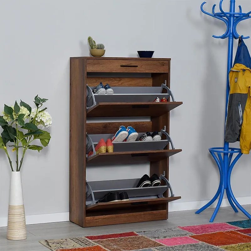 Παπουτσοθήκη Flat Megapap 18 ζεύγων χρώμα καρυδί 75x29x128εκ.